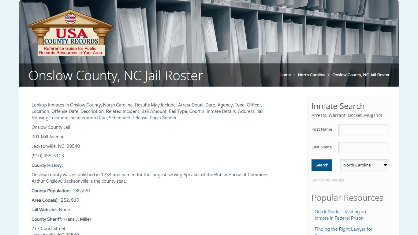 Onslow County, NC Jail Roster | Name Search